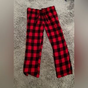 Red and black checkered pajama bottoms